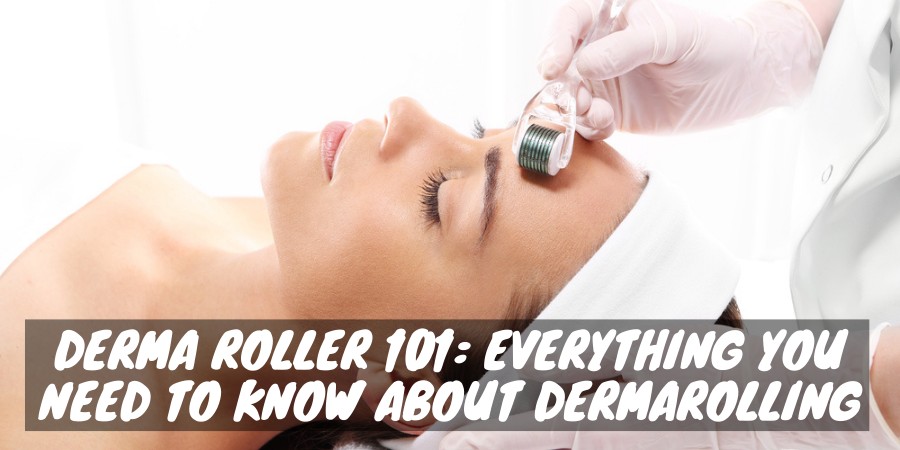 Woman is using a derma roller
